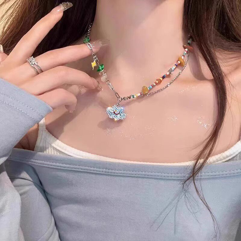 奥特莱斯品牌折扣店撤柜清仓捡漏蓝色云朵串珠项链outlets女配饰1