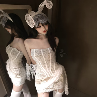 万圣节服装 蕾丝抹胸连衣裙高级感网红纯欲制服兔女郎cos万圣穿搭