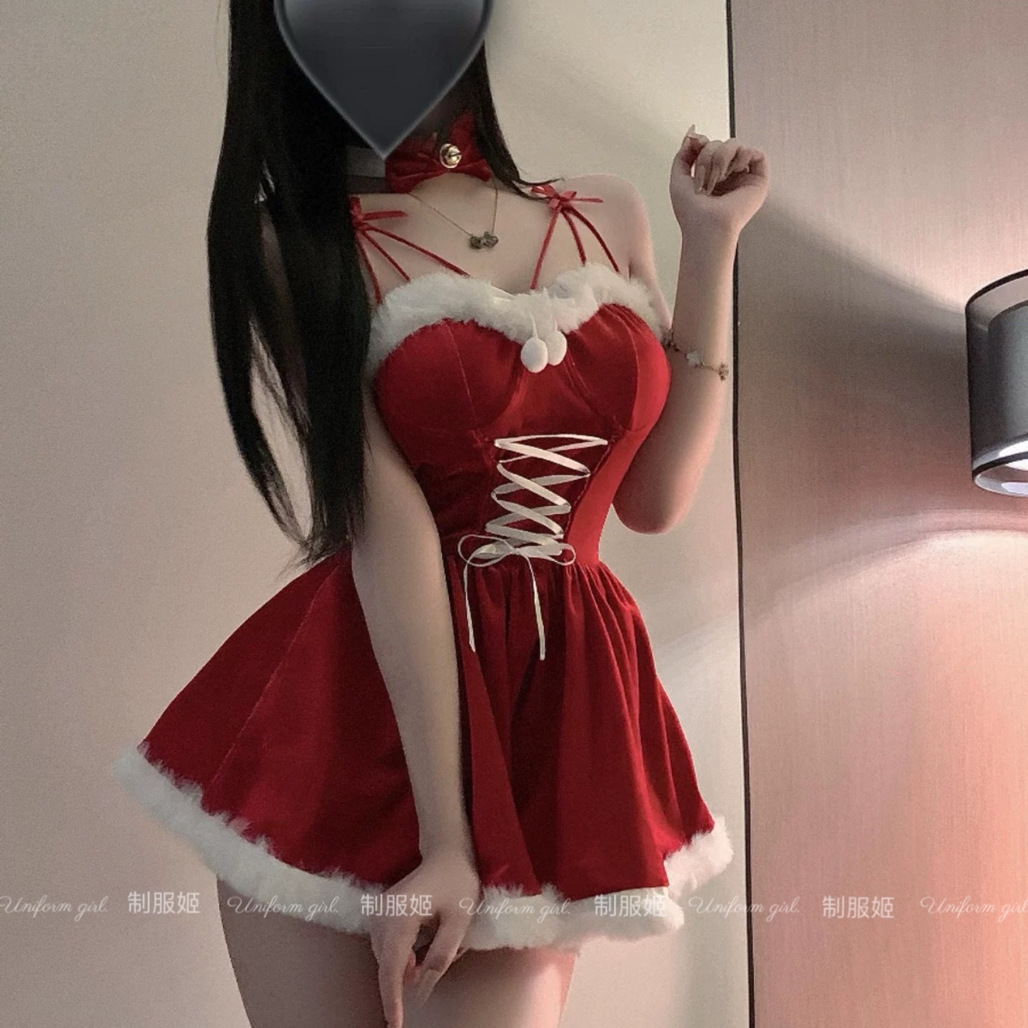 圣诞节主题服装氛围感红色连衣裙纯欲兔女郎cos女装拍照约会战袍