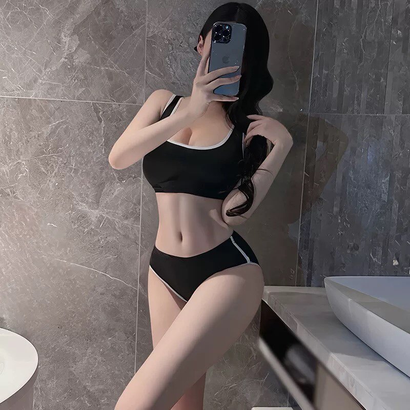 撞色工字背心文胸日系高校体操服夏运动内衣两件套装女健身瑜伽服