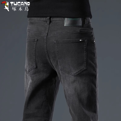 啄木鸟高端黑色牛仔长裤直筒百搭