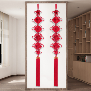 新款竖长同心结中国结挂件三阳开泰客厅电视背景墙入户门挂件乔迁
