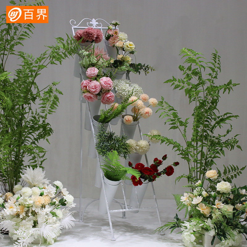 百界铁艺花店束鲜花展示架多层阶梯花架子养花桶插花筒落地展示架