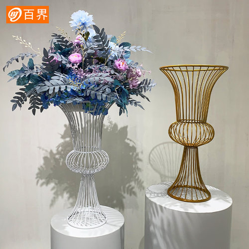 百界新款铁艺桌庆婚花插路花器架子婚礼布置装饰主桌t台花引