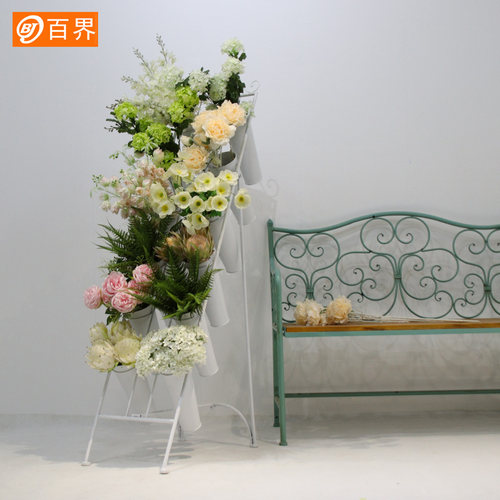 百界铁艺花店束鲜花展示架多层阶梯花架子养花桶插花筒落地展示架