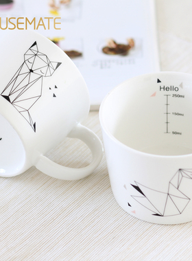 简约马克杯杯子陶瓷马克杯带刻度带勺办公室下午茶杯咖啡杯牛奶杯