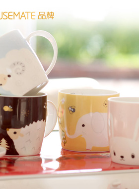 水杯家用办公室早餐杯杯子粉色水杯家用带盖宝宝泡奶杯带刻度