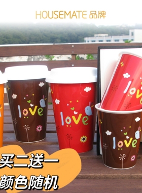 HOUSEMATE陶瓷杯环保随手杯带盖学生便携运动水杯巴星 克双层保温