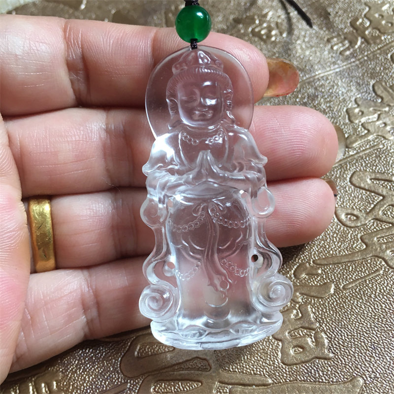高品质荧光水沫玉天然水沫子手工雕合十站观音吊坠春节送父亲男友