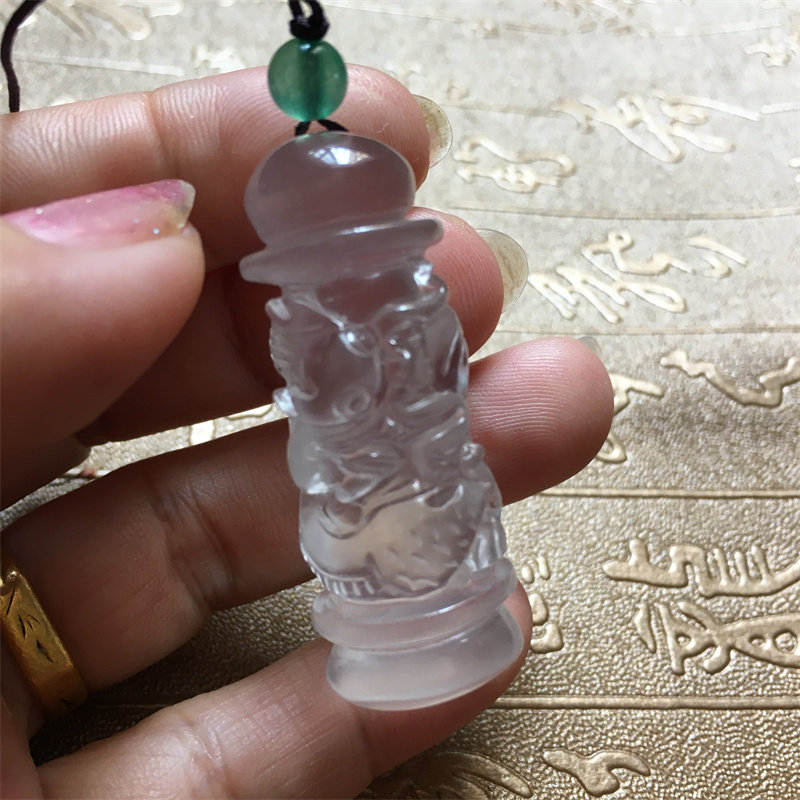 缅甸玉天然水沫玉龙抱柱吊坠手工雕刻龙柱车挂包挂玉器生日礼品