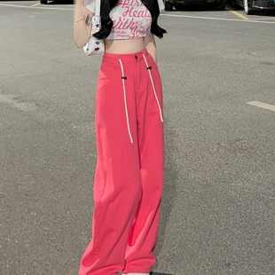 玫粉色设计感小众牛仔裤女2025夏季新款高腰百搭直筒宽松休闲裤子