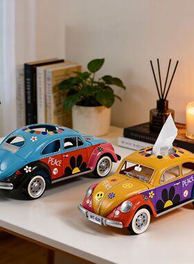 欧式复古甲壳虫巴士模型纸巾盒