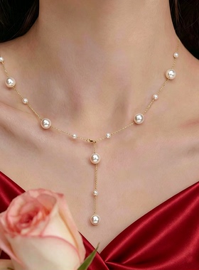 S925纯银满天星珍珠锁骨链女