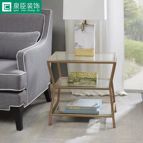 大理石北欧简约金色铁艺茶几
