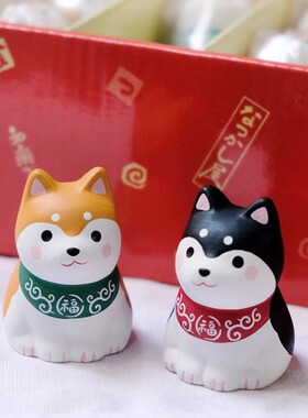 药师窑陶制柴犬豆柴福签摆件