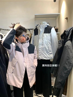 Hers新款黑科技冲锋衣羽绒外套连帽拼色宽松保暖防寒女外套10535