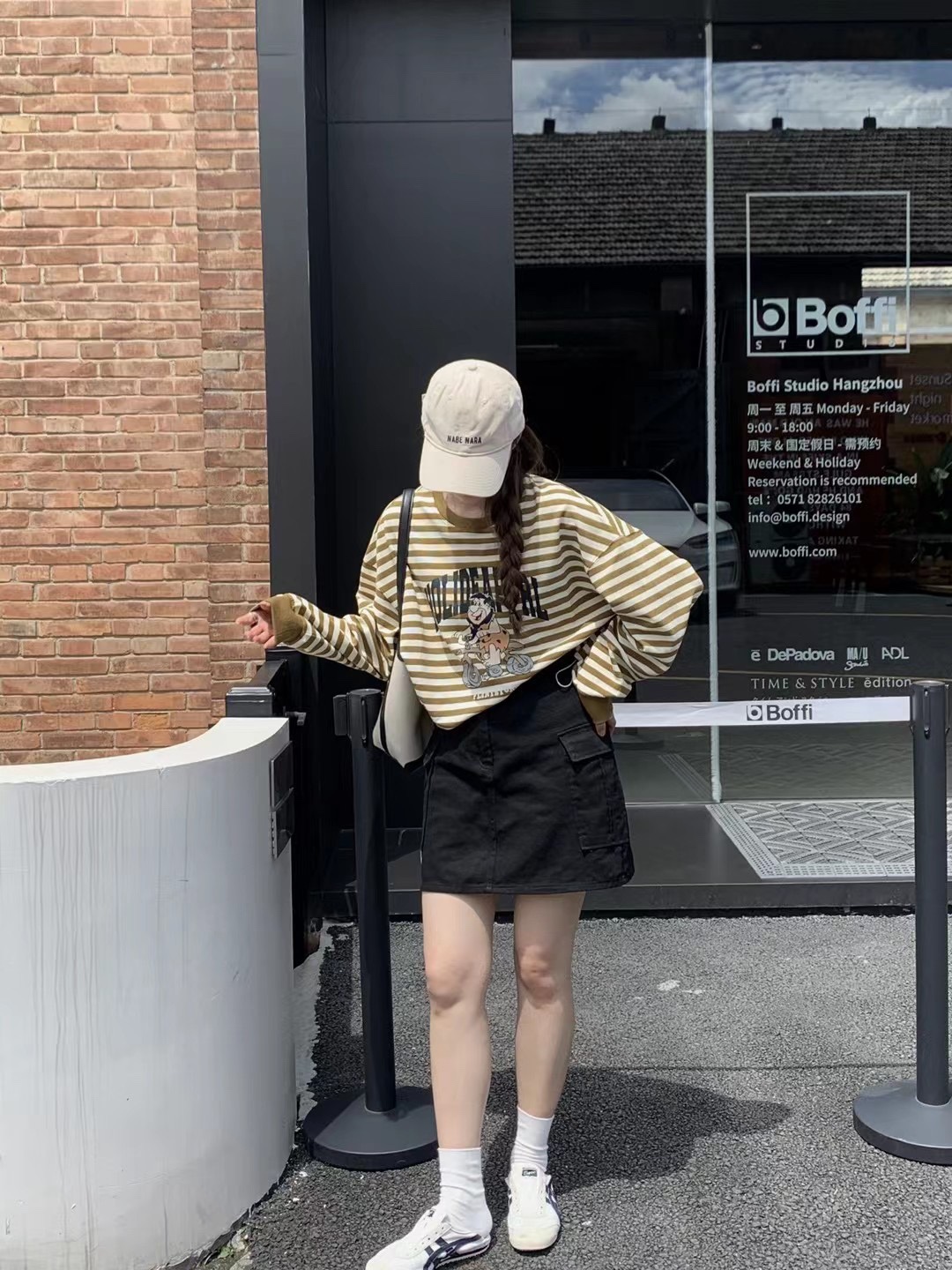 M77卫衣女秋装新款韩版宽松学院风卡通短款条纹上衣休闲百搭圆领