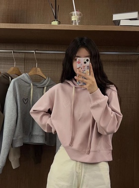 M77-2024秋季新款韩版纯色小众宽松连帽卫衣高级感百搭上衣M66272