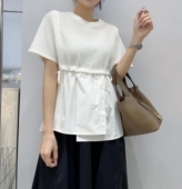 新款 Susa素夏法式 设计感收腰T恤女2024夏季 显瘦拼接高档上衣15266