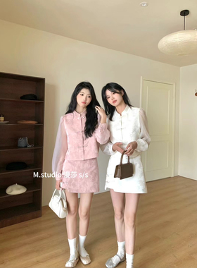 漫莎早春一套装温柔系奶乖新中式国风白色上衣半身裙两件套C2751