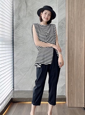 Susa素夏法式设计无袖女24夏新款中长款不对称收腰背心上衣15328