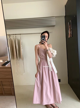 METWO新款夏韩代设计师款女收腰度假藕粉吊带连衣裙08341#