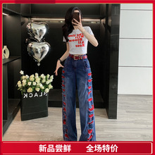 小众炸街高级感女装时尚印花短款t恤2025新款爆款破洞阔腿牛仔裤