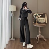 两件套 撞色假两件格子拼接阔腿裤 欧货休闲运动套装 女2026春秋韩版