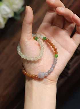 天然和田玉6mm猫眼双圈手串