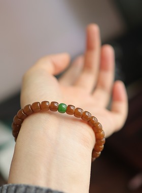 天然7mm和田玉糖玉老型珠单圈 精选气质送长辈礼物手串 货号15753