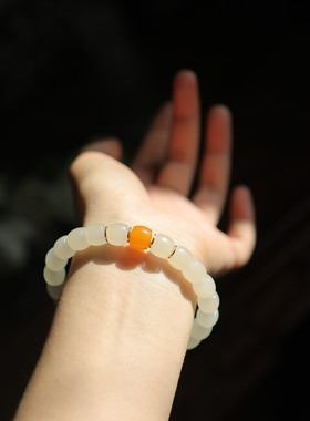 天然和田玉蜂蜜水直切珠单圈珠子