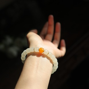 货号14933 精致直切单圈 天然和田玉 9mm蜂蜜水直切珠单圈