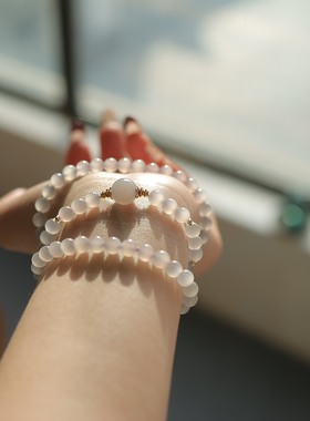 天然和田玉6mm冰烟紫猫眼圆珠多圈手串精致百搭   货号16195