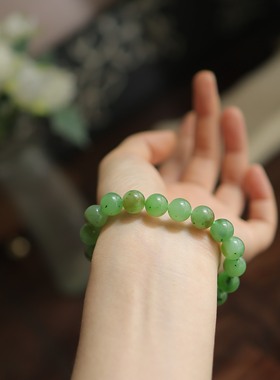 天然和田玉碧玉10mm圆珠手串