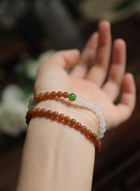 天然和田玉5mm双色圆珠双圈