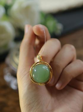 天然和田玉18.1*19.56*10.24mm粉青吊坠+18k金货号8347价格4800