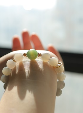 天然和田玉10mm烟紫圆珠单圈手串精致百搭   货号16207