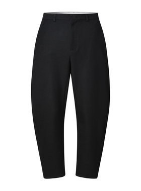 MONBLACK 黑色简约潮流中低腰直筒宽松显瘦弧形剪裁休闲长休闲裤