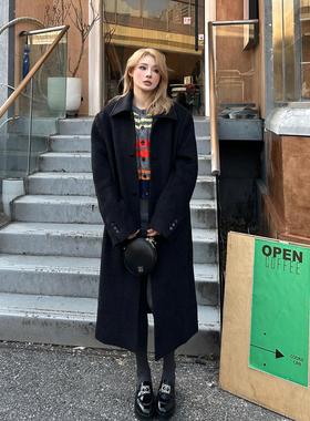 MONBLACK 外套春款曲线裁剪袖宽松款单排扣羊毛圈颗粒绒垫肩大衣