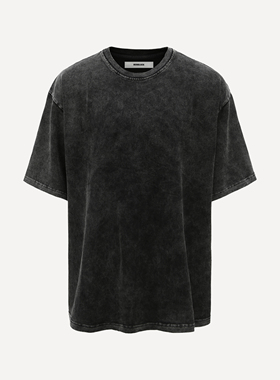 MONBLACK  黑色基础款日常重水洗磨毛短袖圆领T恤