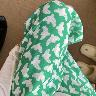 a类纯棉双层纱布可爱卡通绿色飞鸟睡裤 可外穿 柔软舒适家居长裤