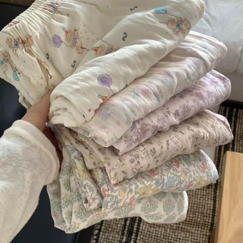 新款 精梳棉A类棉纱花边睡裤复古甜美碎花睡裤女春秋款长裤可外穿