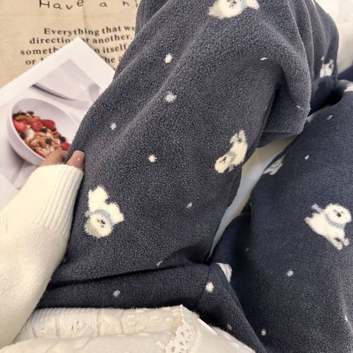 加厚保暖雪花绒阔腿女睡裤