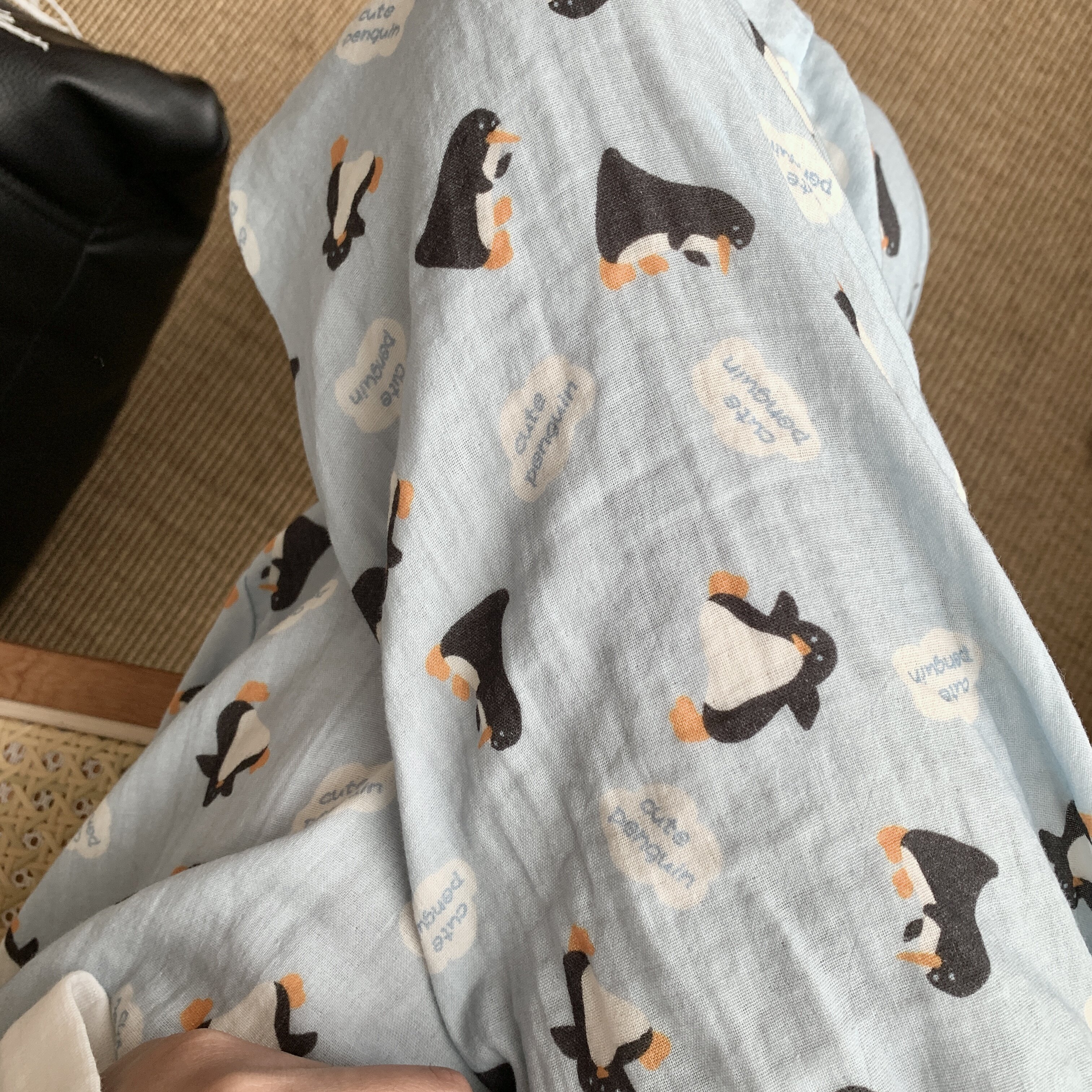 小企鹅！A类纯棉双层纱布睡裤女夏季长裤家居裤可外穿遛弯裤图片