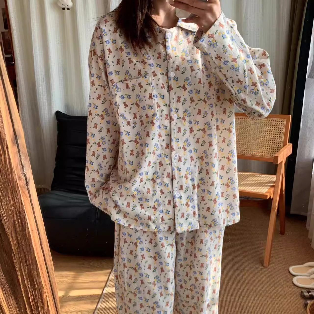 2024秋季新款甜美磨毛纯棉长袖长裤卡通碎花睡衣冬全棉家居服套装,女士内衣/男士内衣/家居服,睡衣/家居服套装,淘宝优惠券,粉丝福利购,淘宝优惠卷