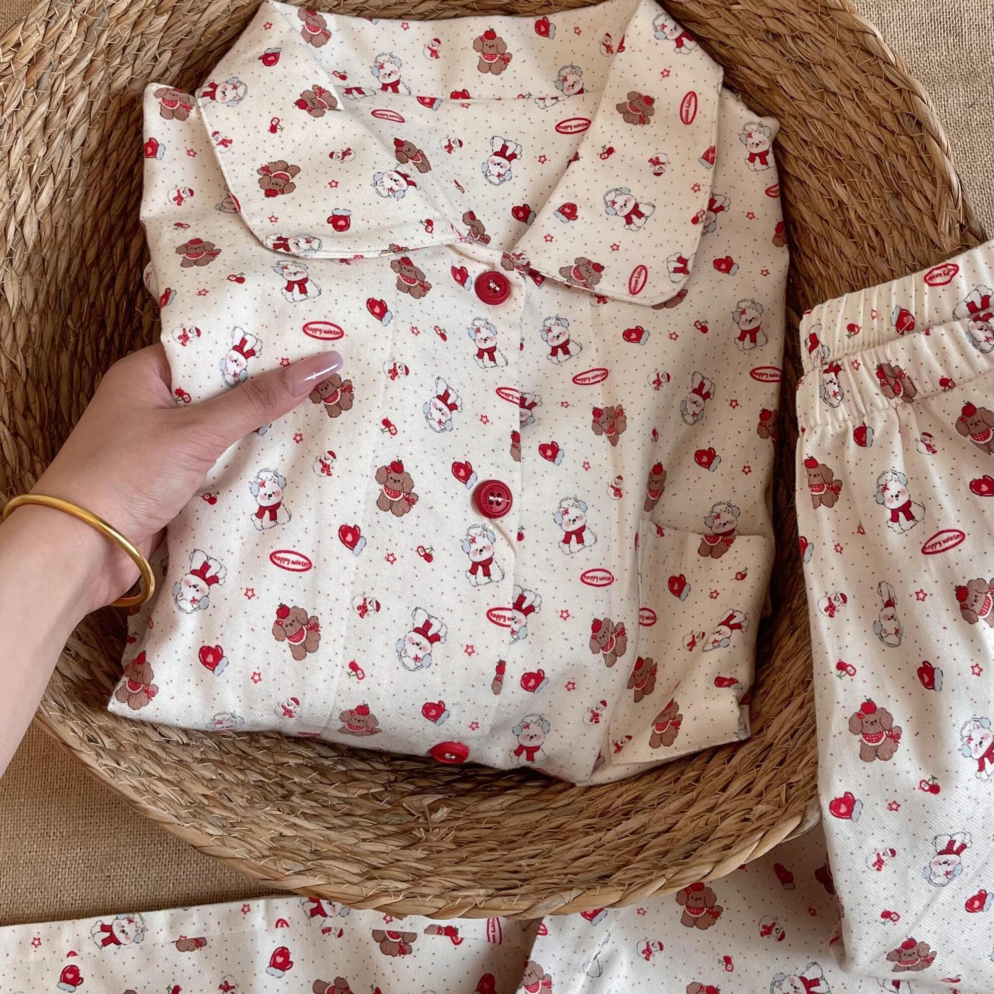 新品！A类纯棉磨毛可爱卡通少女心睡衣家居服长袖长裤套装可外穿