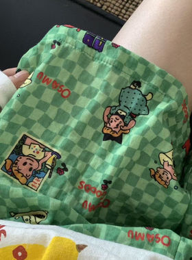 绿色女孩心情！夏季100%棉双层纱短裤有口袋可外穿睡裤遛弯裤