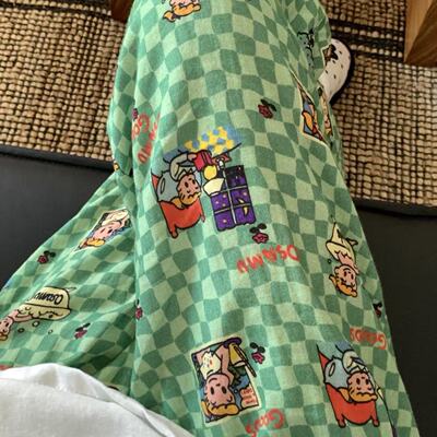 绿色女孩心情~可爱卡通全棉双层纱宽松舒适长裤可外穿居家有口袋