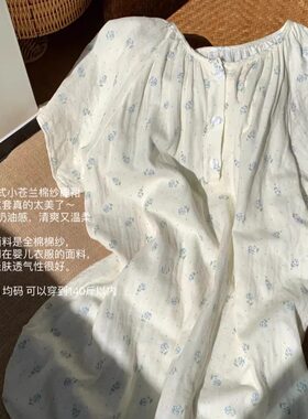 A类纯棉双层纱布睡裙女夏季短袖中长款全棉家居服可外穿