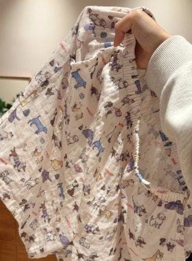 多色可选！2026新款全棉双层纱可爱宽松印花睡裤可外穿居家短裤